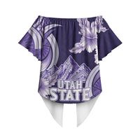 Utah State Polynesian Heritage Off Shoulder Wrap Waist Top Floral Tribal Pattern Tropical Flowers