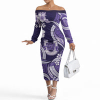 Utah State Polynesian Heritage Off The Shoulder Long Sleeve Dress Floral Tribal Pattern Tropical Flowers