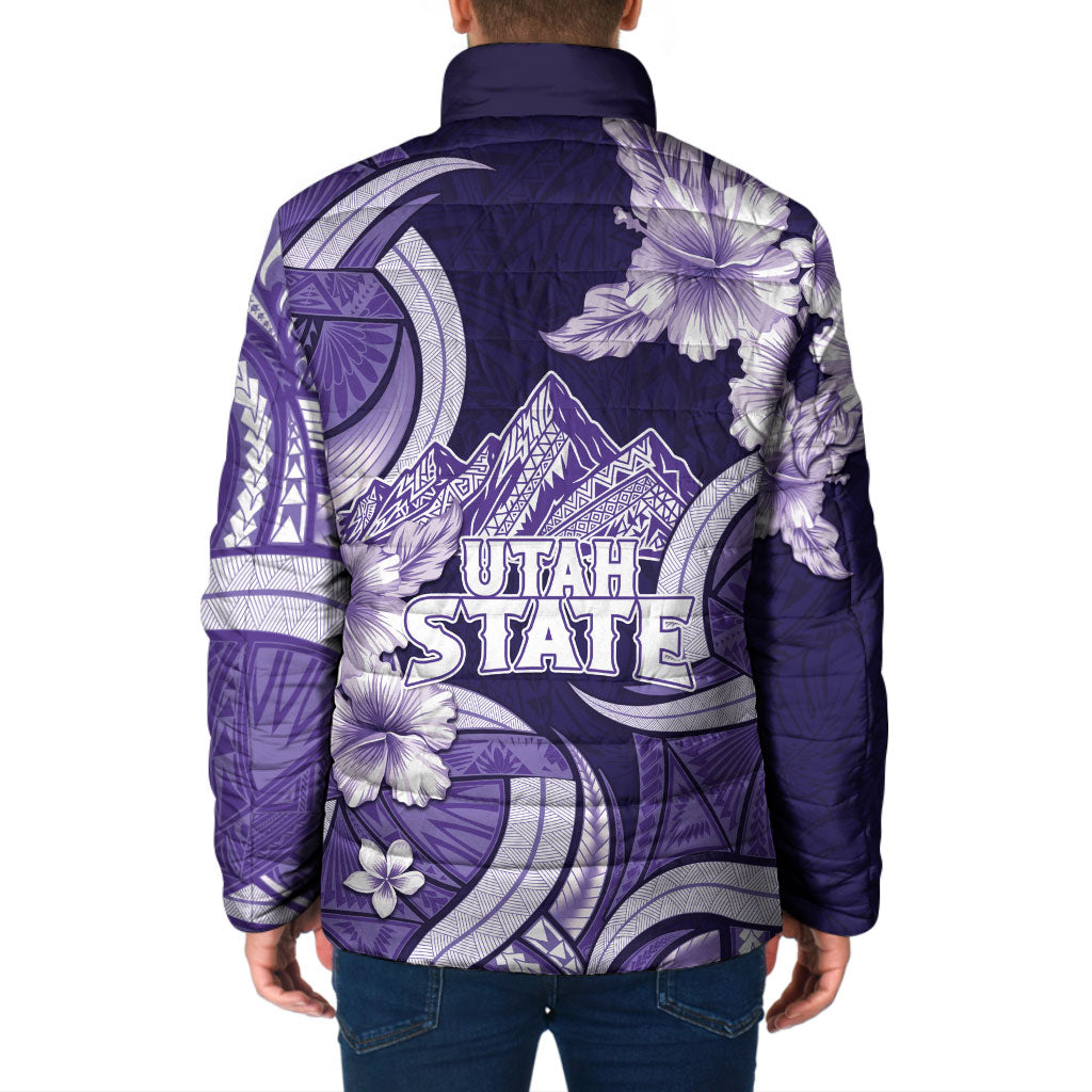 Utah State Polynesian Heritage Padded Jacket Floral Tribal Pattern Tropical Flowers