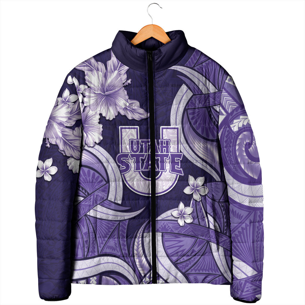 Utah State Polynesian Heritage Padded Jacket Floral Tribal Pattern Tropical Flowers