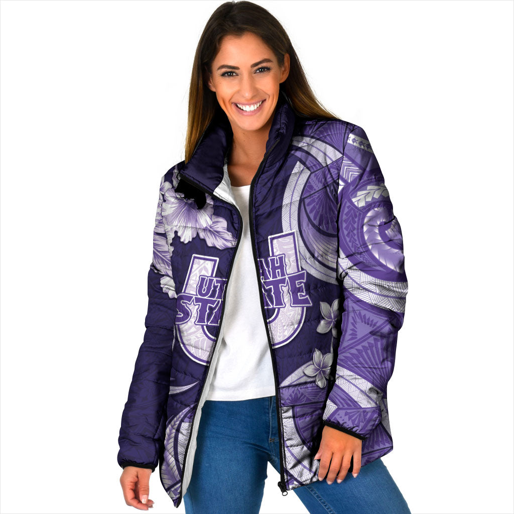 Utah State Polynesian Heritage Padded Jacket Floral Tribal Pattern Tropical Flowers