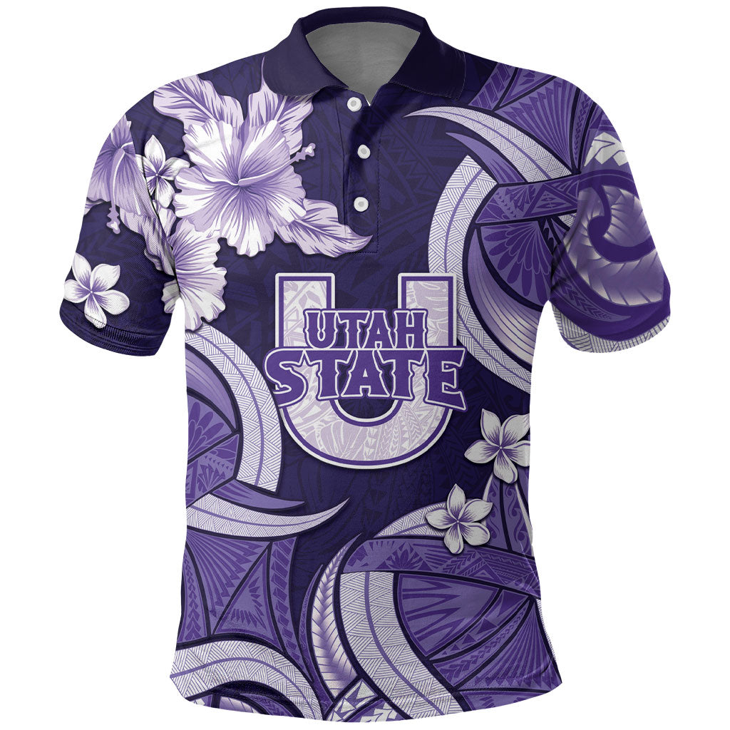 Utah State Polynesian Heritage Polo Shirt Floral Tribal Pattern Tropical Flowers
