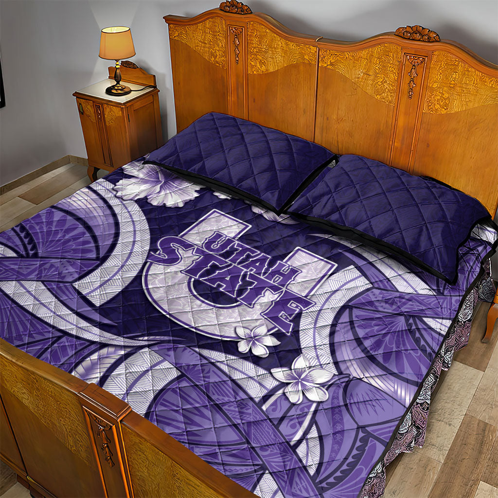 Utah State Polynesian Heritage Quilt Bed Set Floral Tribal Pattern Tropical Flowers