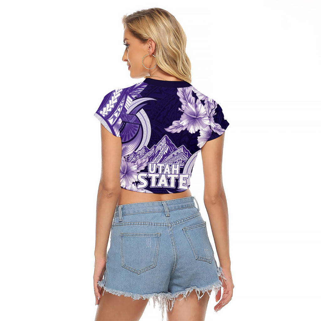 Utah State Polynesian Heritage Raglan Cropped T Shirt Floral Tribal Pattern Tropical Flowers