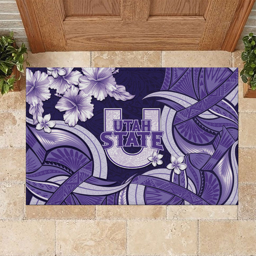 Utah State Polynesian Heritage Rubber Doormat Floral Tribal Pattern Tropical Flowers
