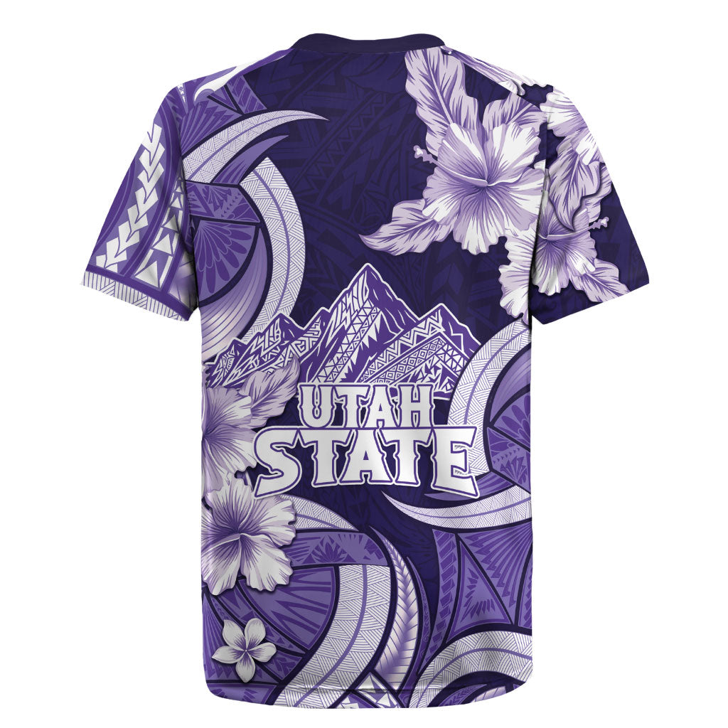 Utah State Polynesian Heritage Rugby Jersey Floral Tribal Pattern Tropical Flowers