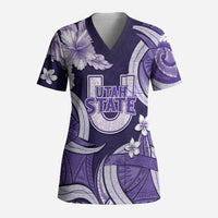 Utah State Polynesian Heritage Scrub Top Floral Tribal Pattern Tropical Flowers