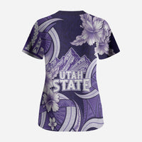 Utah State Polynesian Heritage Scrub Top Floral Tribal Pattern Tropical Flowers