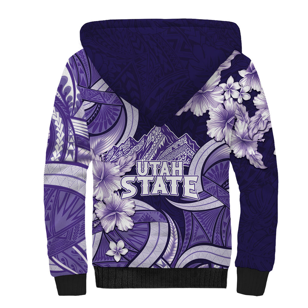 Utah State Polynesian Heritage Sherpa Hoodie Floral Tribal Pattern Tropical Flowers