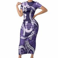 Utah State Polynesian Heritage Short Sleeve Bodycon Dress Floral Tribal Pattern Tropical Flowers