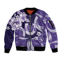 Utah State Polynesian Heritage Sleeve Zip Bomber Jacket Floral Tribal Pattern Tropical Flowers