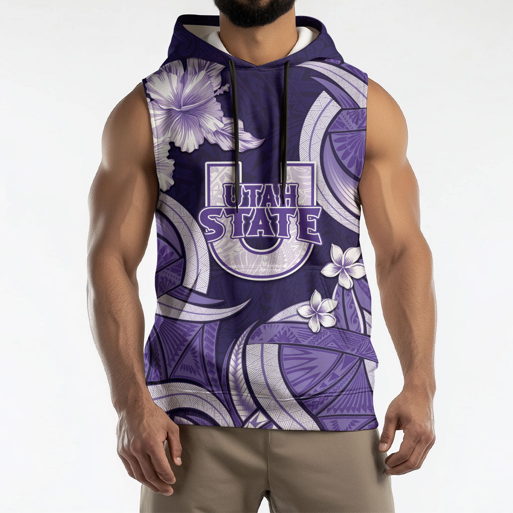 Utah State Polynesian Heritage Sleeveless Hoodie Floral Tribal Pattern Tropical Flowers