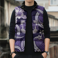Utah State Polynesian Heritage Sleeveless Puffer Jacket Floral Tribal Pattern Tropical Flowers
