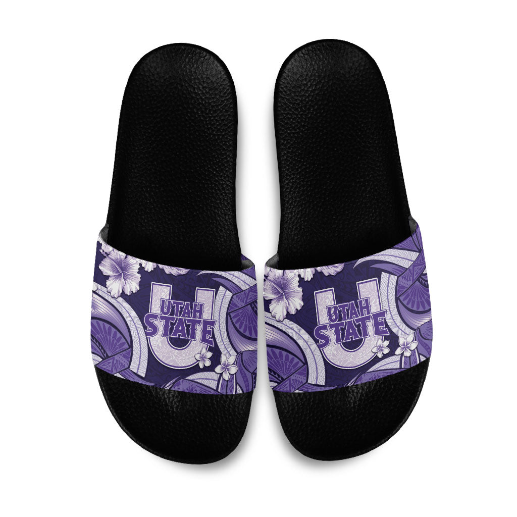 Utah State Polynesian Heritage Slide Sandals Floral Tribal Pattern Tropical Flowers