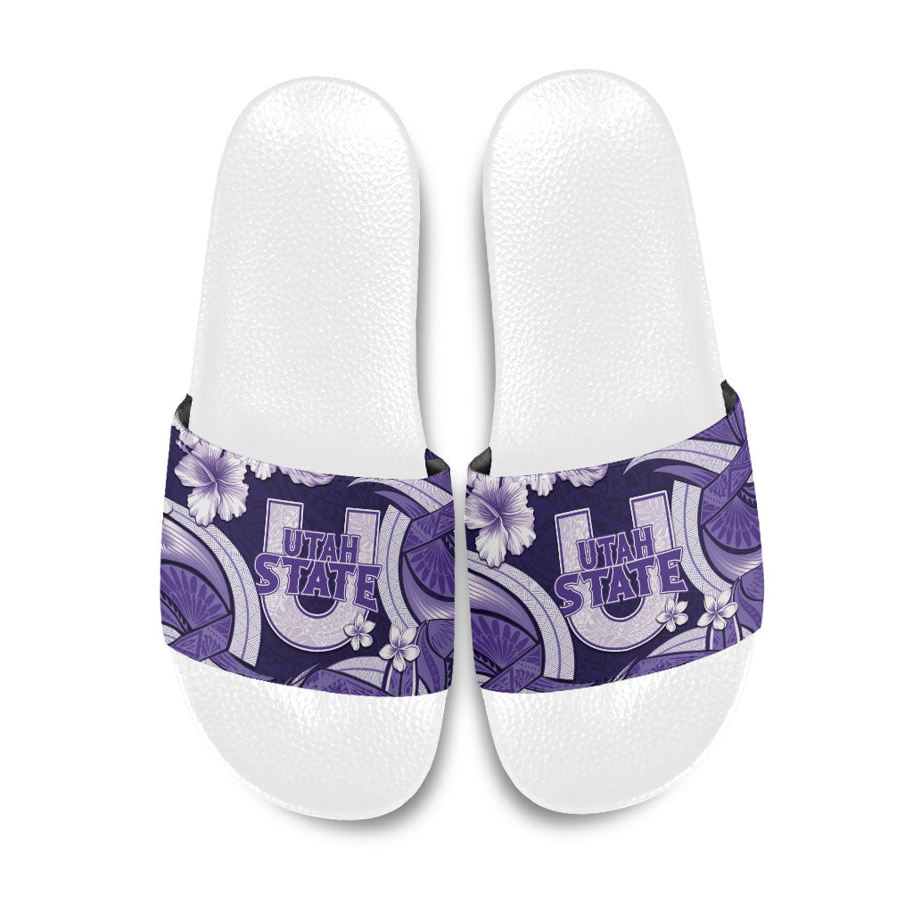 Utah State Polynesian Heritage Slide Sandals Floral Tribal Pattern Tropical Flowers