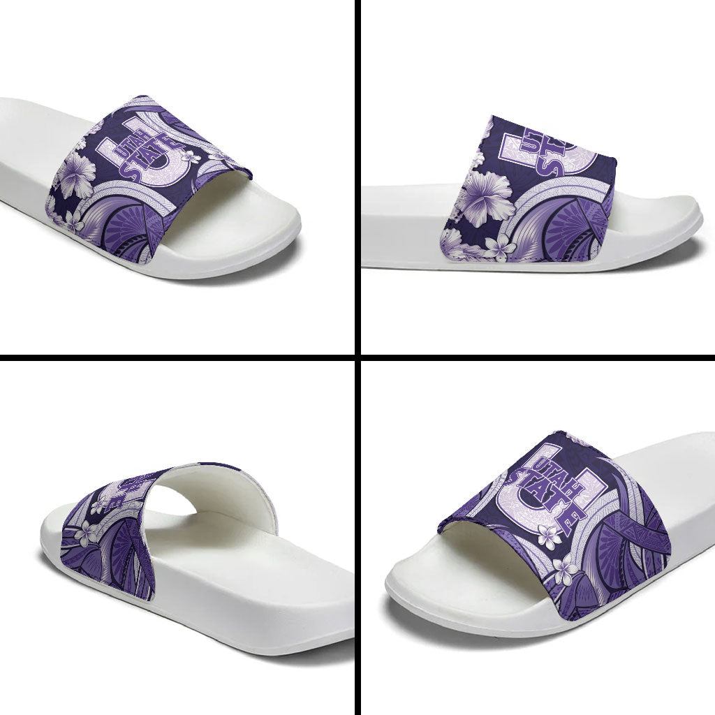 Utah State Polynesian Heritage Slide Sandals Floral Tribal Pattern Tropical Flowers