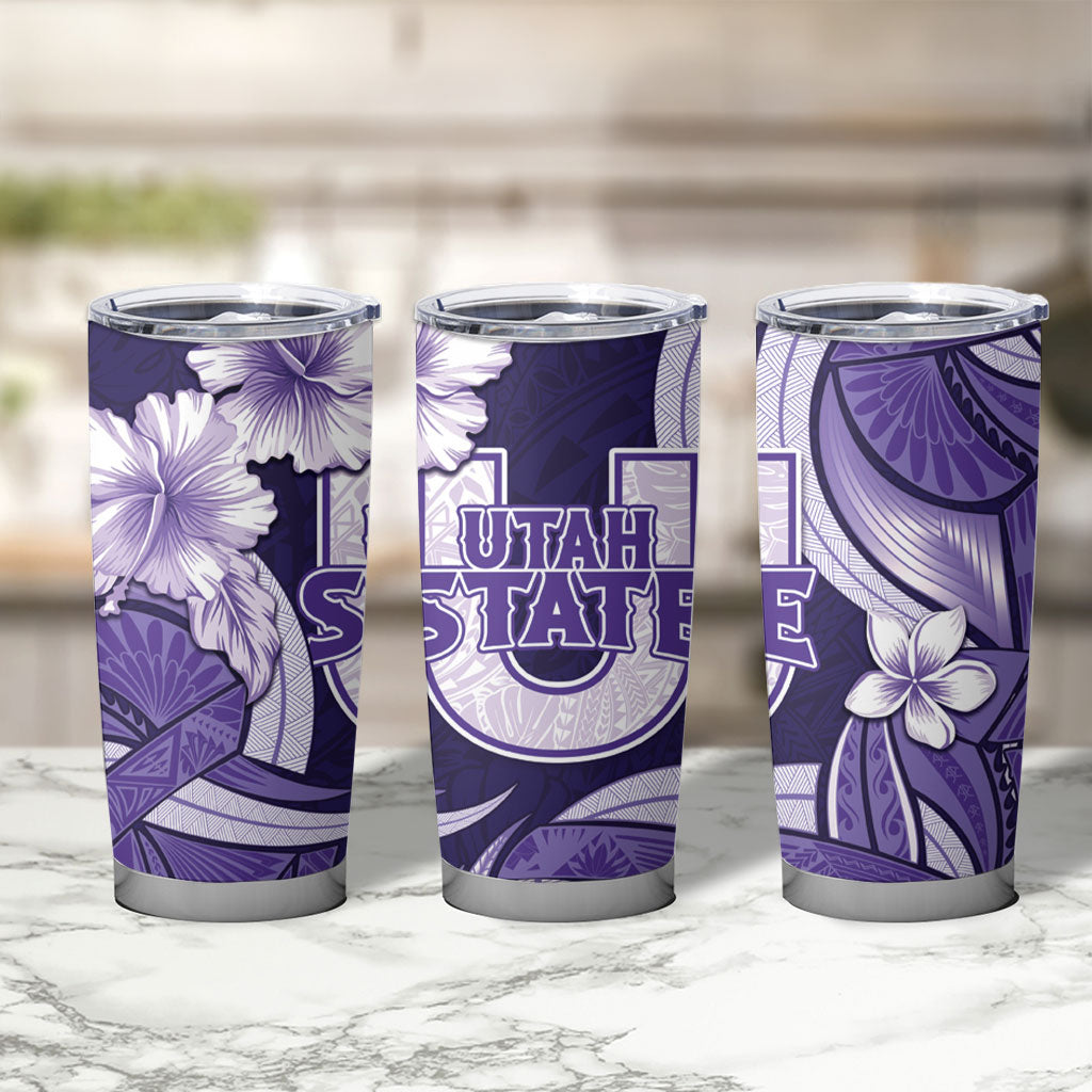 Utah State Polynesian Heritage Tumbler Cup Floral Tribal Pattern Tropical Flowers
