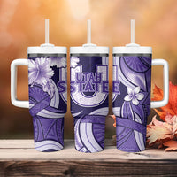 Utah State Polynesian Heritage Tumbler With Handle Floral Tribal Pattern Tropical Flowers