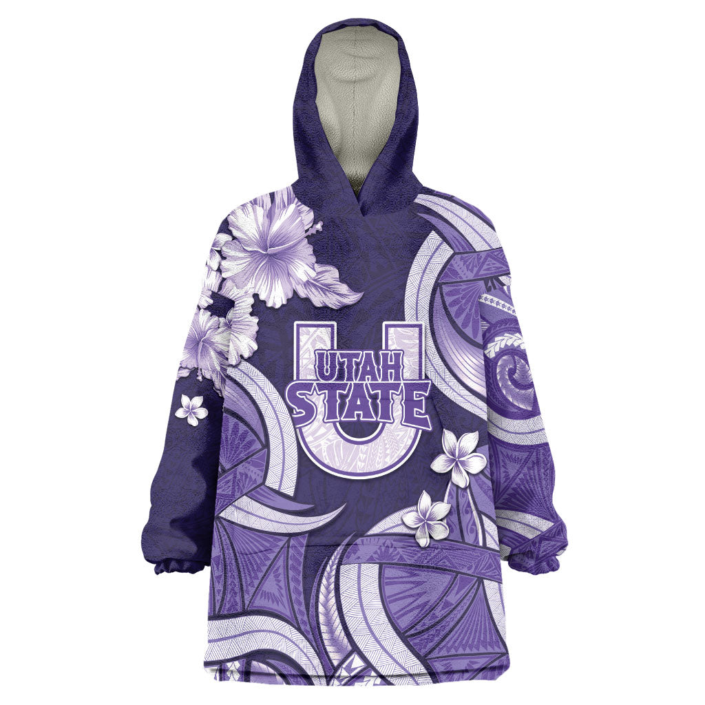 Utah State Polynesian Heritage Wearable Blanket Hoodie Floral Tribal Pattern Tropical Flowers
