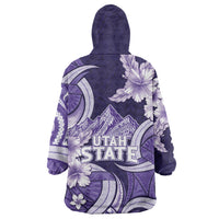 Utah State Polynesian Heritage Wearable Blanket Hoodie Floral Tribal Pattern Tropical Flowers