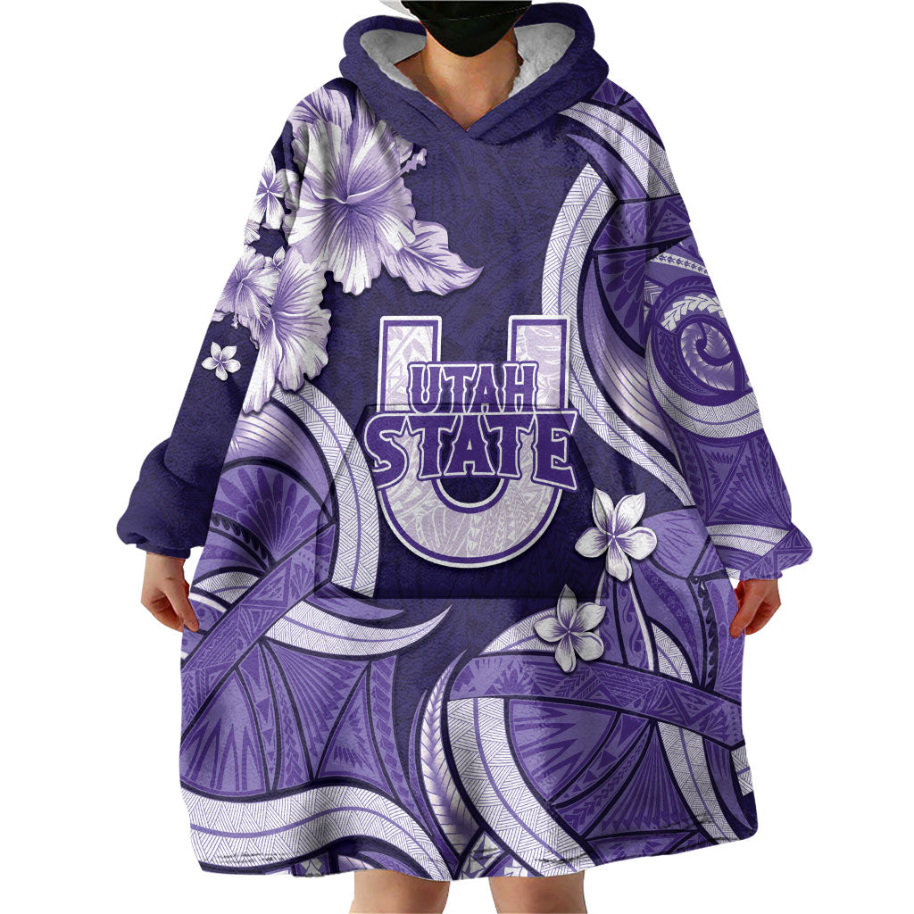 Utah State Polynesian Heritage Wearable Blanket Hoodie Floral Tribal Pattern Tropical Flowers