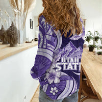 Utah State Polynesian Heritage Women Casual Shirt Floral Tribal Pattern Tropical Flowers