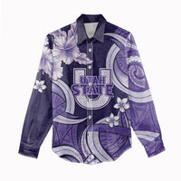 Utah State Polynesian Heritage Women Casual Shirt Floral Tribal Pattern Tropical Flowers