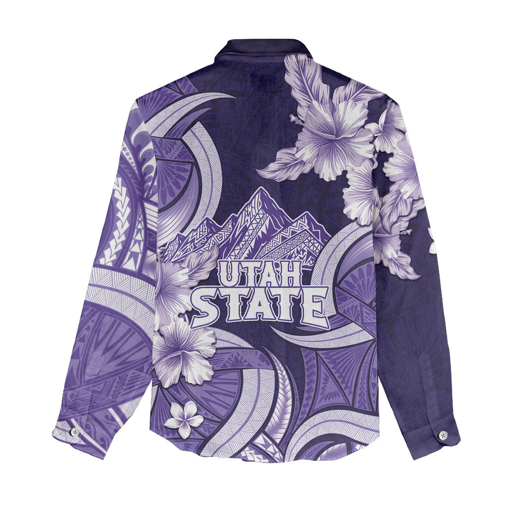 Utah State Polynesian Heritage Women Casual Shirt Floral Tribal Pattern Tropical Flowers