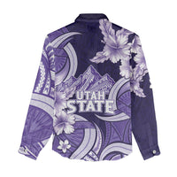 Utah State Polynesian Heritage Women Casual Shirt Floral Tribal Pattern Tropical Flowers