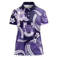 Utah State Polynesian Heritage Women Polo Shirt Floral Tribal Pattern Tropical Flowers