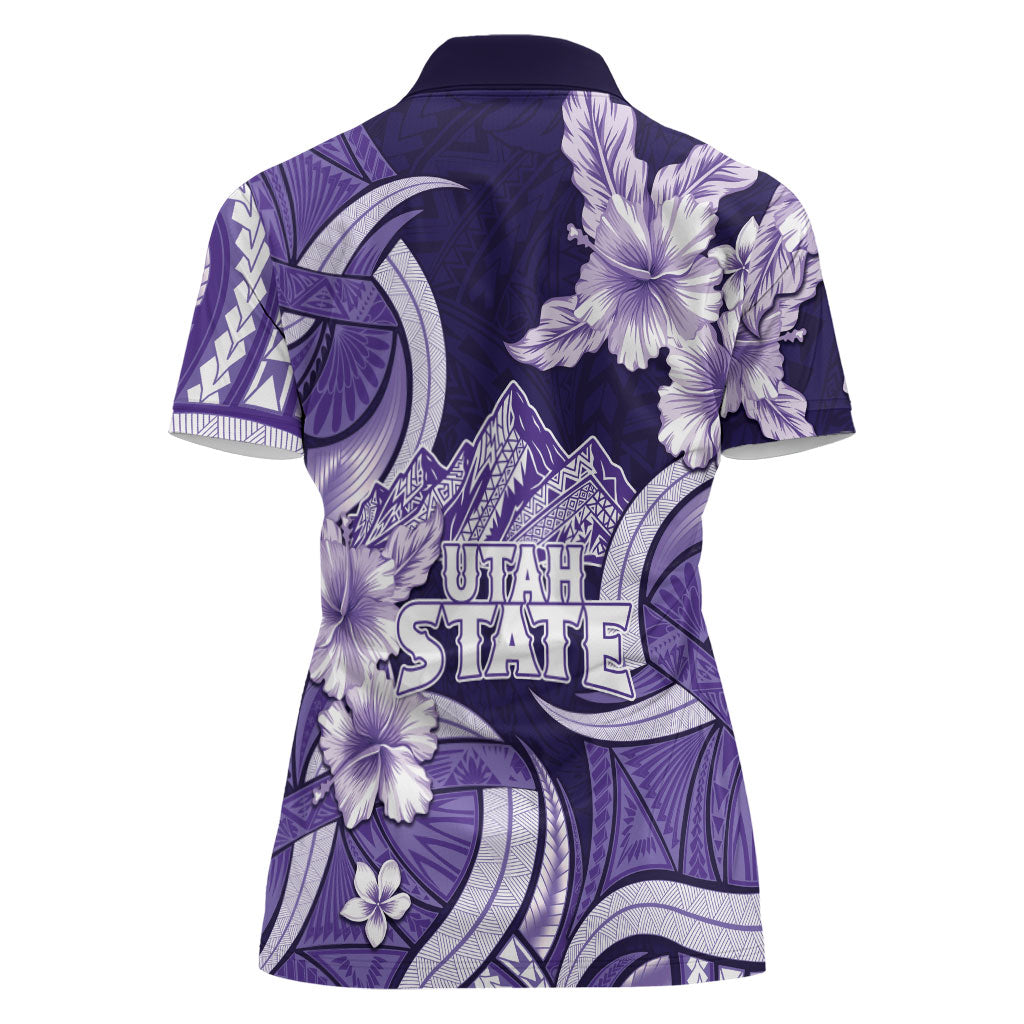 Utah State Polynesian Heritage Women Polo Shirt Floral Tribal Pattern Tropical Flowers