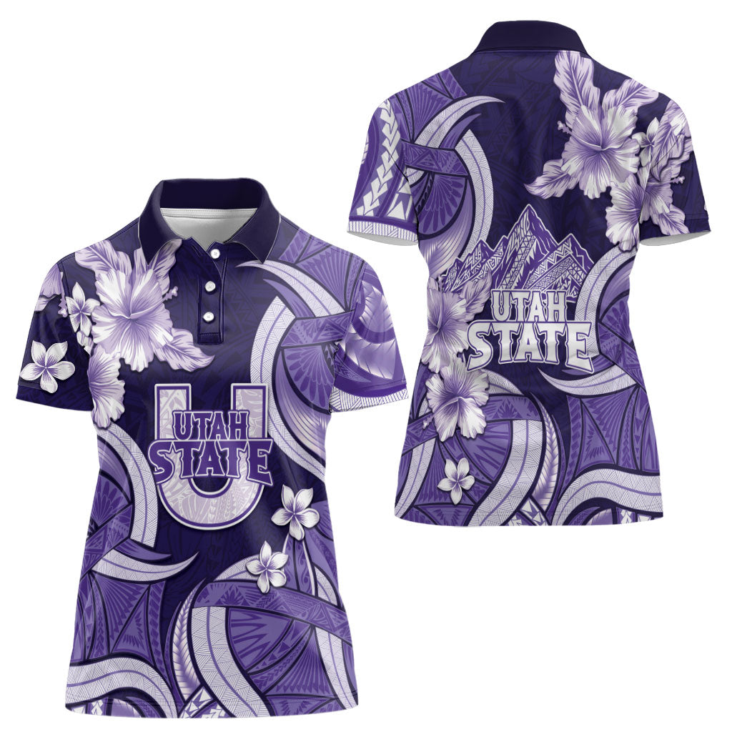 Utah State Polynesian Heritage Women Polo Shirt Floral Tribal Pattern Tropical Flowers