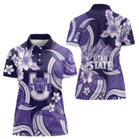 Utah State Polynesian Heritage Women Polo Shirt Floral Tribal Pattern Tropical Flowers