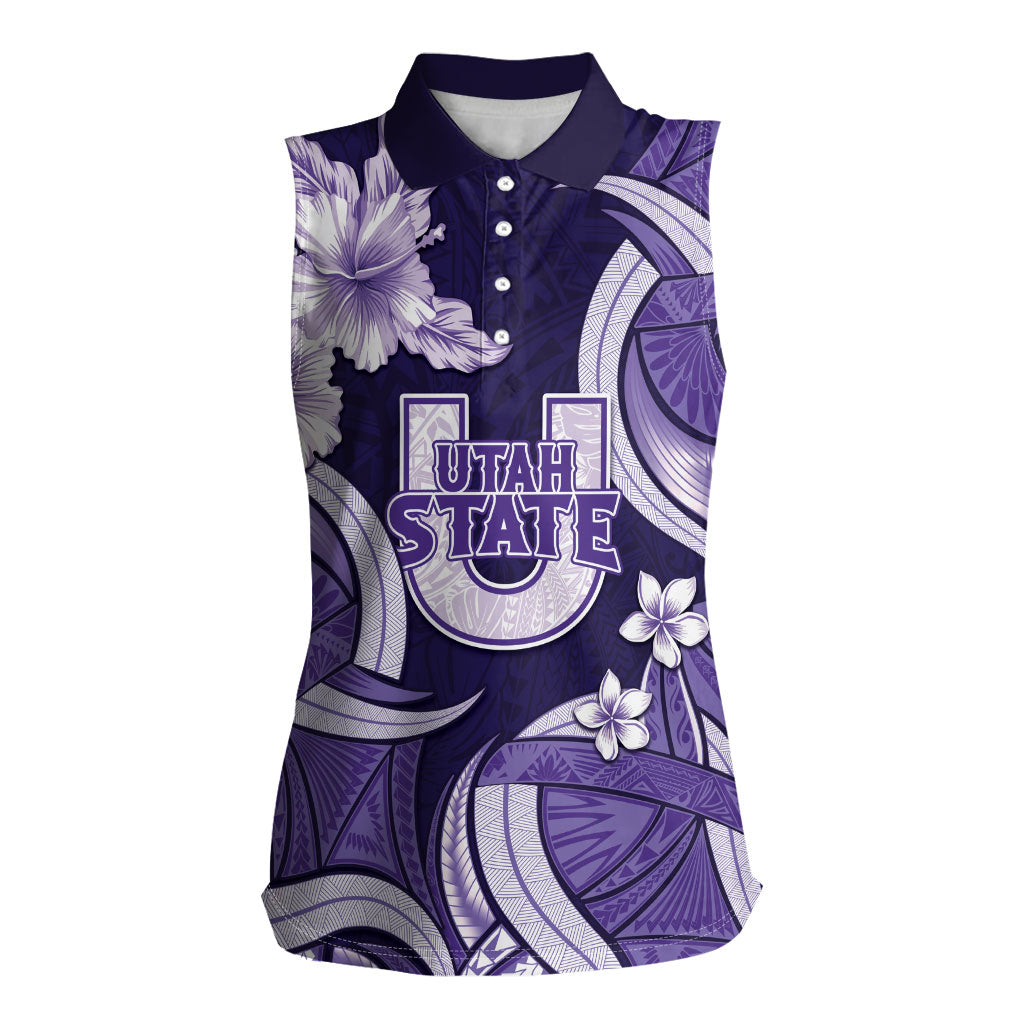 Utah State Polynesian Heritage Women Sleeveless Polo Shirt Floral Tribal Pattern Tropical Flowers