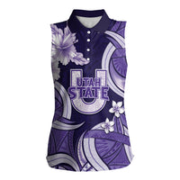 Utah State Polynesian Heritage Women Sleeveless Polo Shirt Floral Tribal Pattern Tropical Flowers