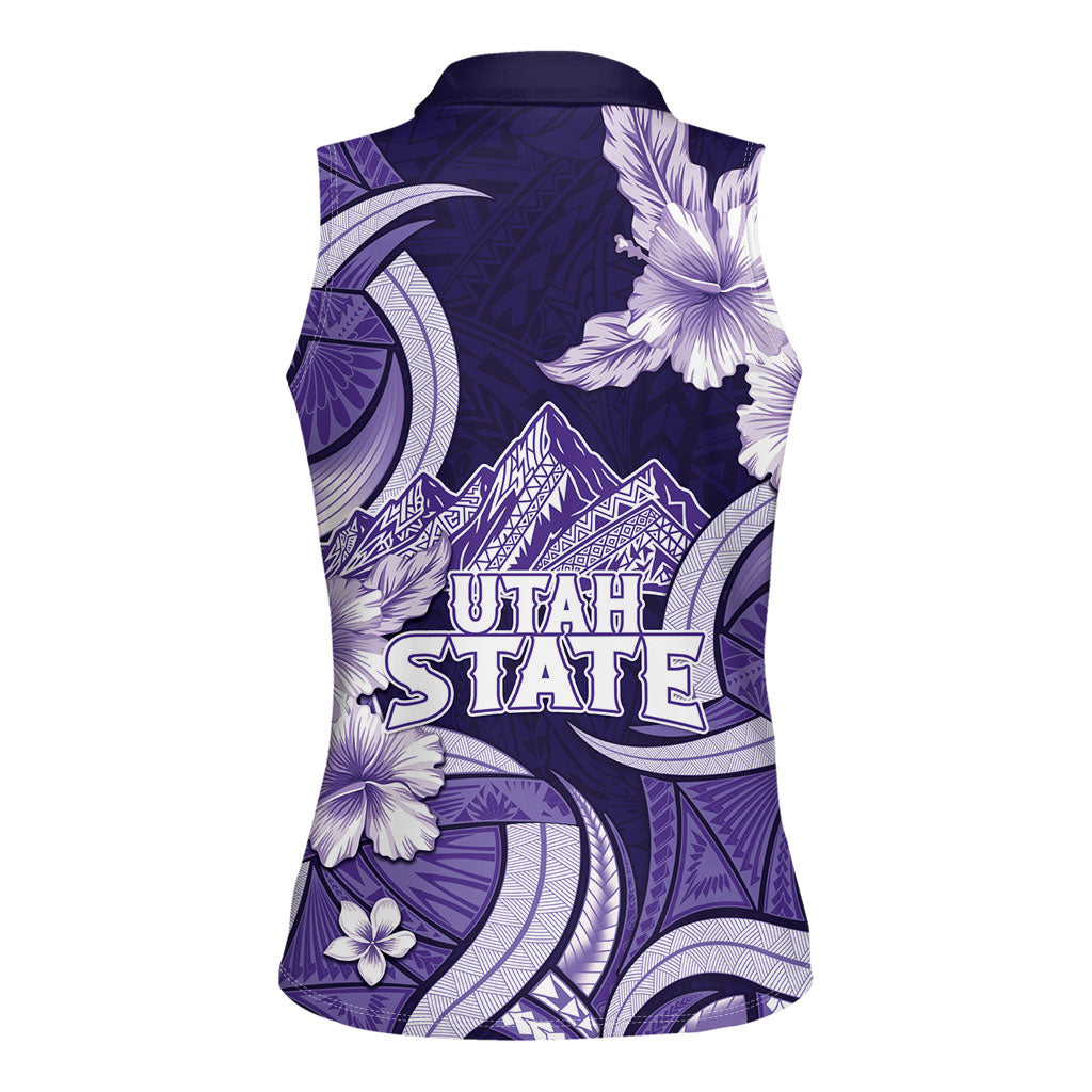 Utah State Polynesian Heritage Women Sleeveless Polo Shirt Floral Tribal Pattern Tropical Flowers