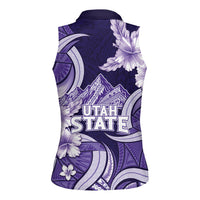 Utah State Polynesian Heritage Women Sleeveless Polo Shirt Floral Tribal Pattern Tropical Flowers
