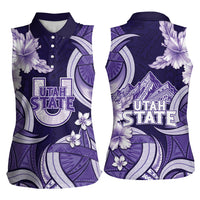 Utah State Polynesian Heritage Women Sleeveless Polo Shirt Floral Tribal Pattern Tropical Flowers