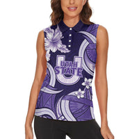 Utah State Polynesian Heritage Women Sleeveless Polo Shirt Floral Tribal Pattern Tropical Flowers