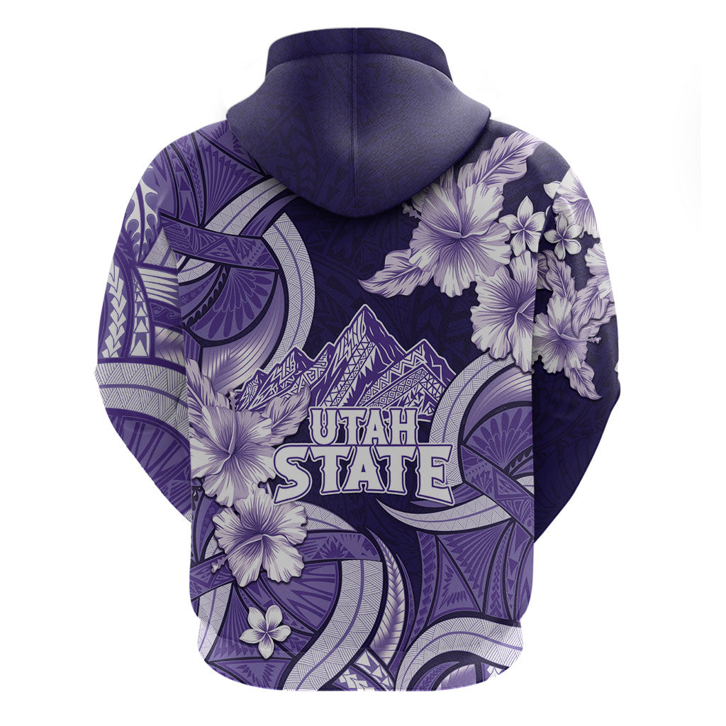 Utah State Polynesian Heritage Zip Hoodie Floral Tribal Pattern Tropical Flowers