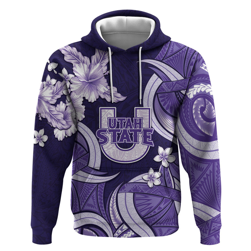 Utah State Polynesian Heritage Zip Hoodie Floral Tribal Pattern Tropical Flowers