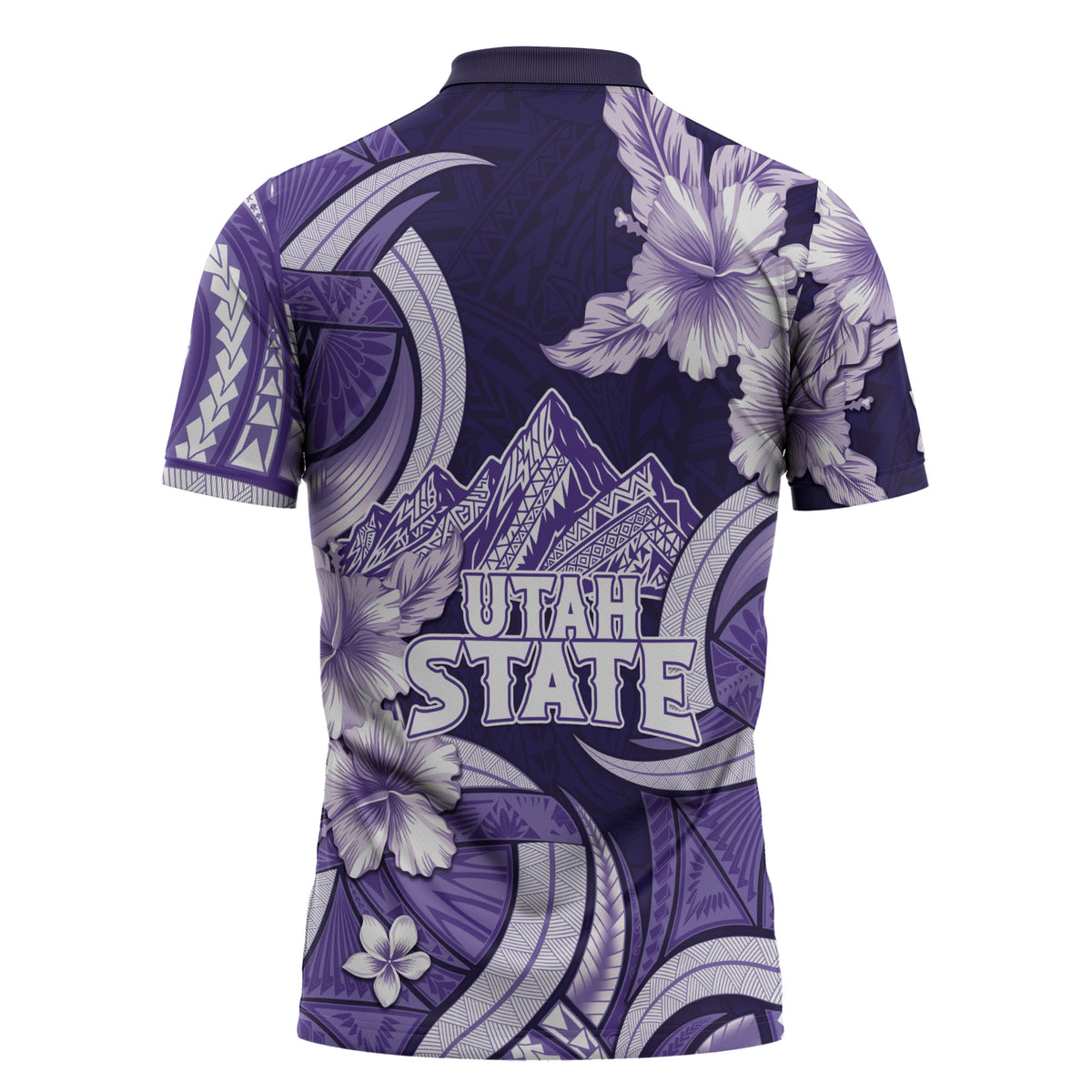 Utah State Polynesian Heritage Zipper Polo Shirt Floral Tribal Pattern Tropical Flowers