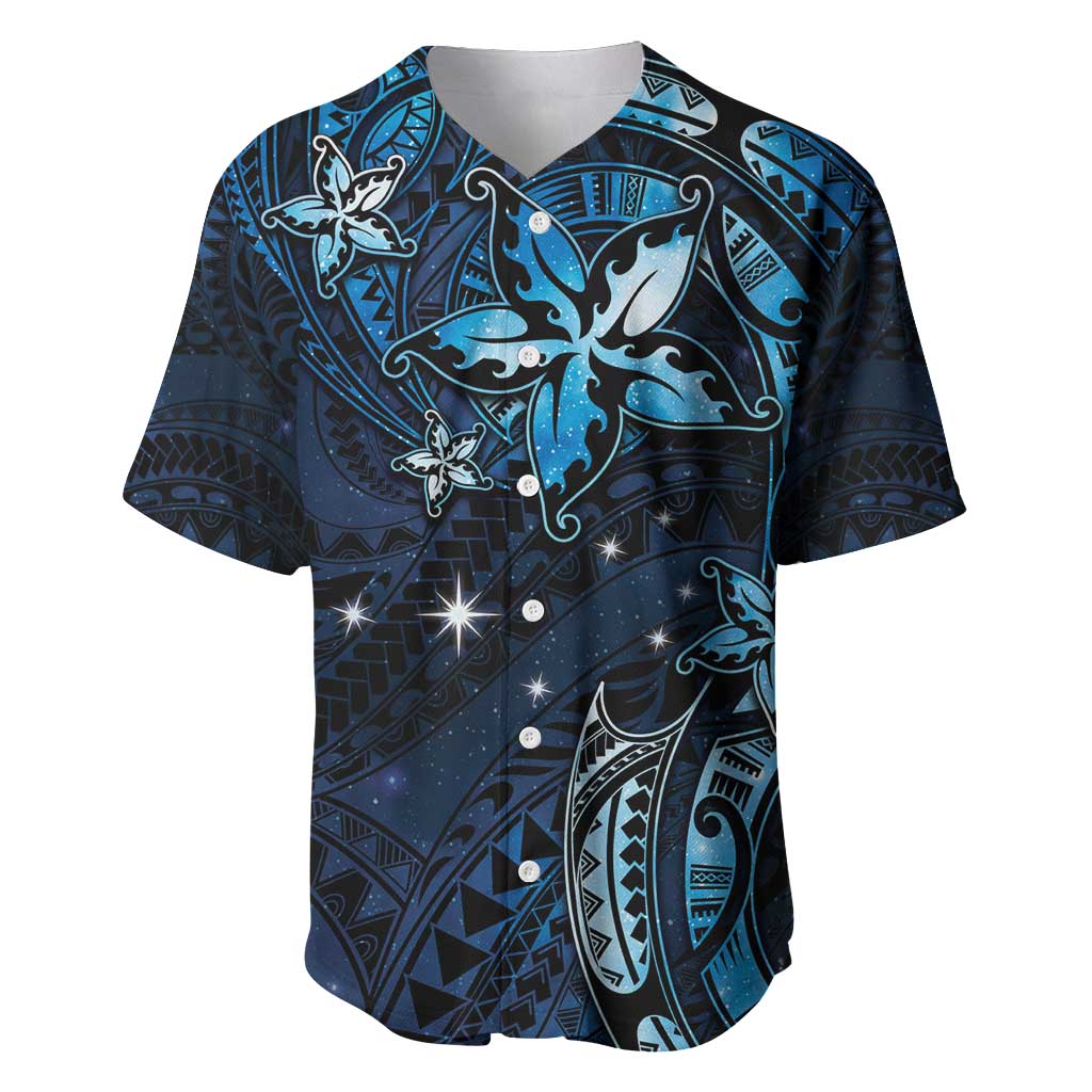 Hawaii Makahiki Season Baseball Jersey Floral Tribal Tattoo Blue Galaxy LT05 Blue - Polynesian Pride