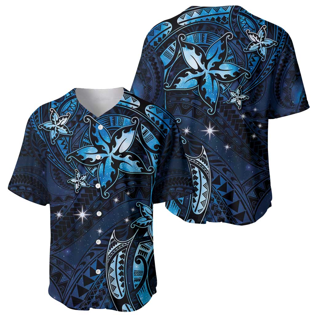 Hawaii Makahiki Season Baseball Jersey Floral Tribal Tattoo Blue Galaxy LT05 - Polynesian Pride
