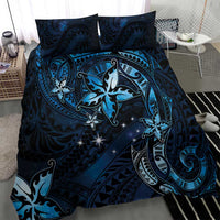 Hawaii Makahiki Season Bedding Set Floral Tribal Tattoo Blue Galaxy