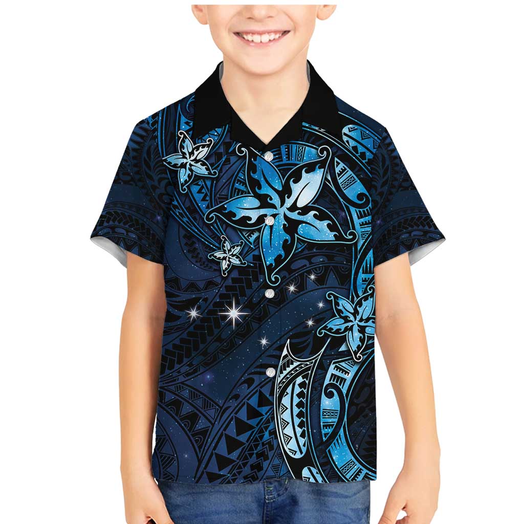 Hawaii Makahiki Season Family Matching Mermaid Dress and Hawaiian Shirt Floral Tribal Tattoo Blue Galaxy
