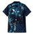 Hawaii Makahiki Season Family Matching Off Shoulder Short Dress and Hawaiian Shirt Floral Tribal Tattoo Blue Galaxy