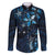 Hawaii Makahiki Season Family Matching Off Shoulder Short Dress and Hawaiian Shirt Floral Tribal Tattoo Blue Galaxy