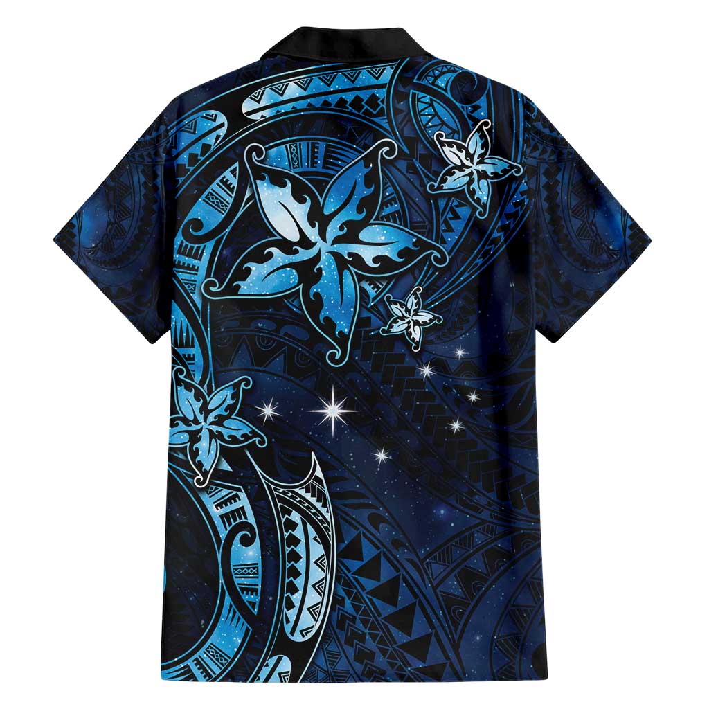 Hawaii Makahiki Season Family Matching Short Sleeve Bodycon Dress and Hawaiian Shirt Floral Tribal Tattoo Blue Galaxy LT05 - Polynesian Pride