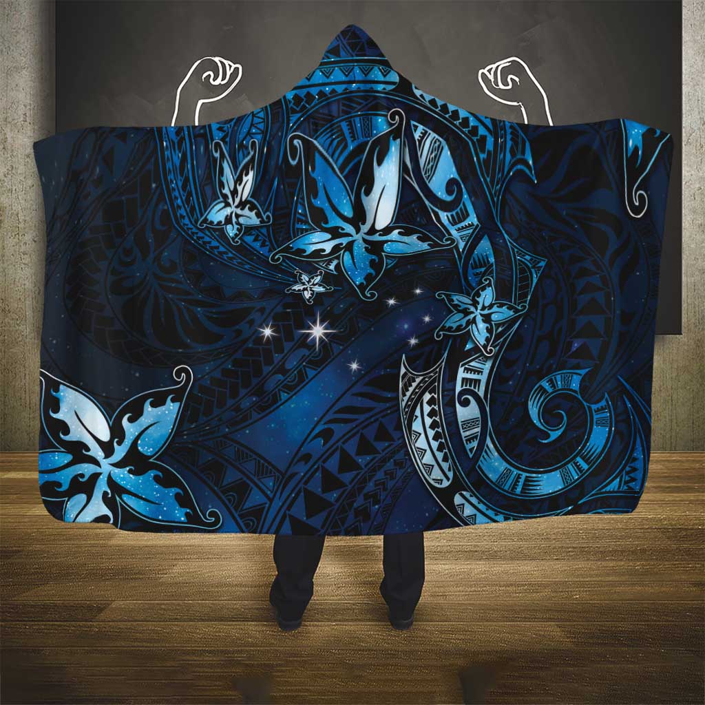 Hawaii Makahiki Season Hooded Blanket Floral Tribal Tattoo Blue Galaxy LT05 - Polynesian Pride